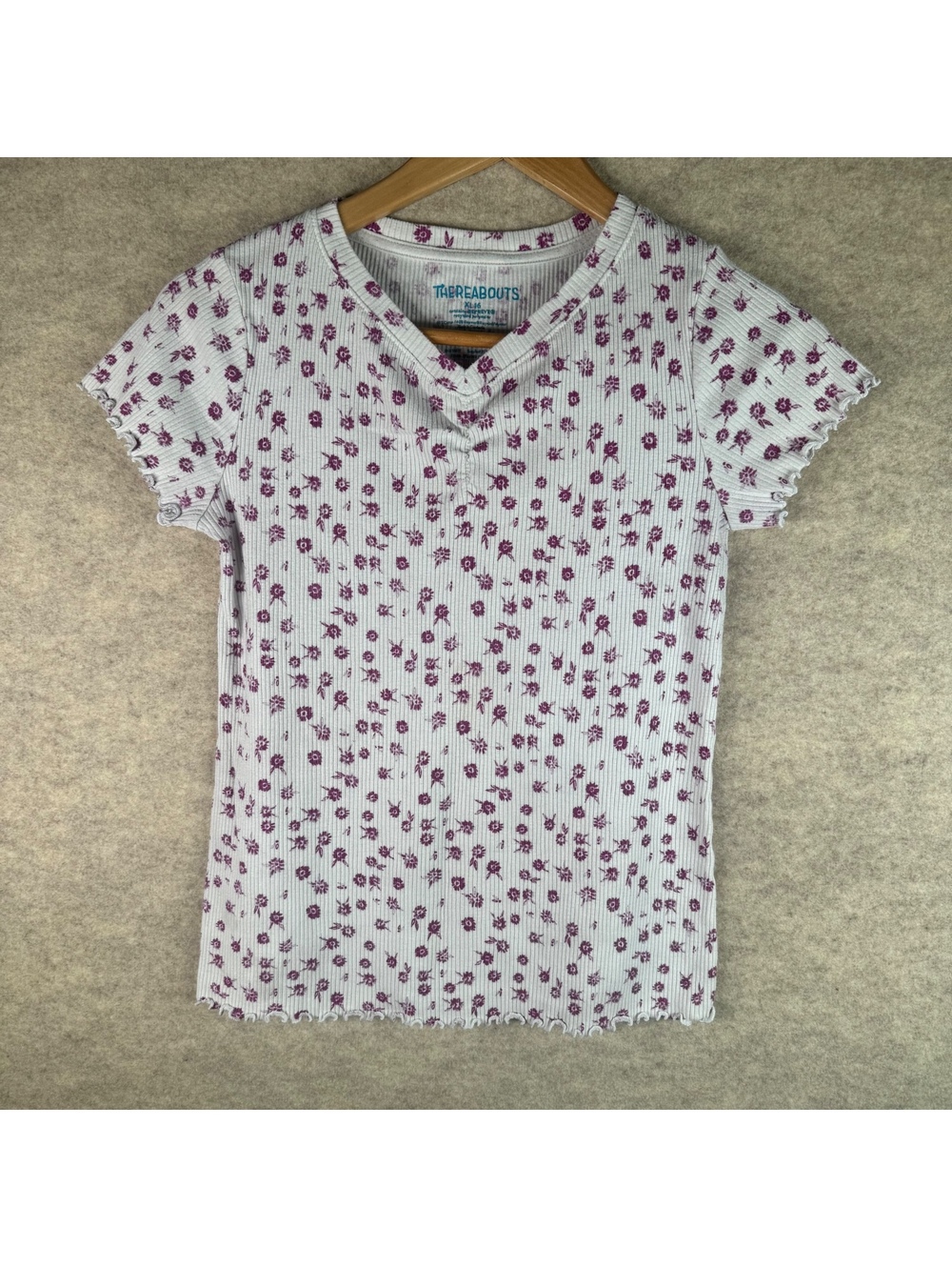Thereabouts Women's XL Floral Ribbed Short Sleeve Shirt